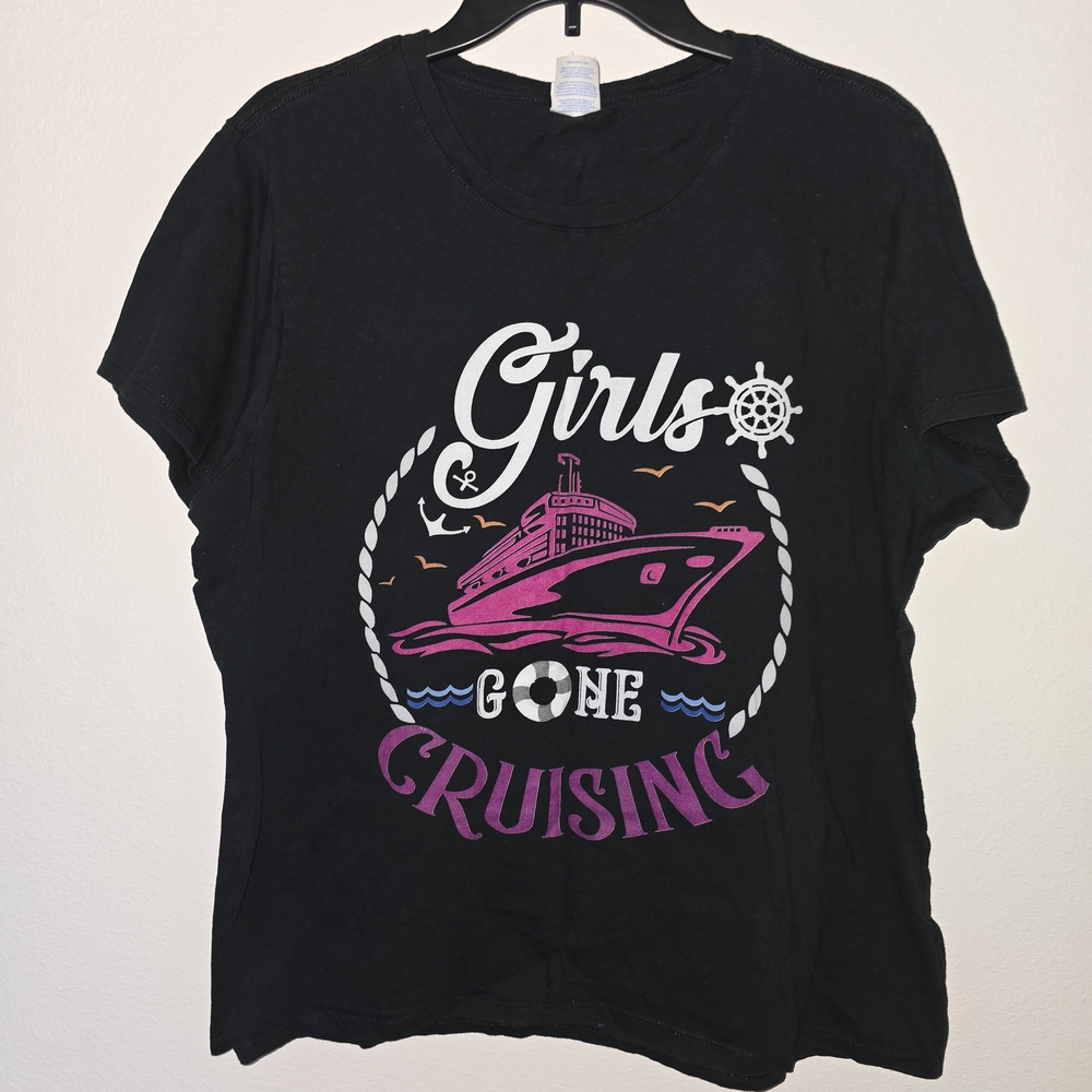 Port and Company Black Tee with Pink and White Design